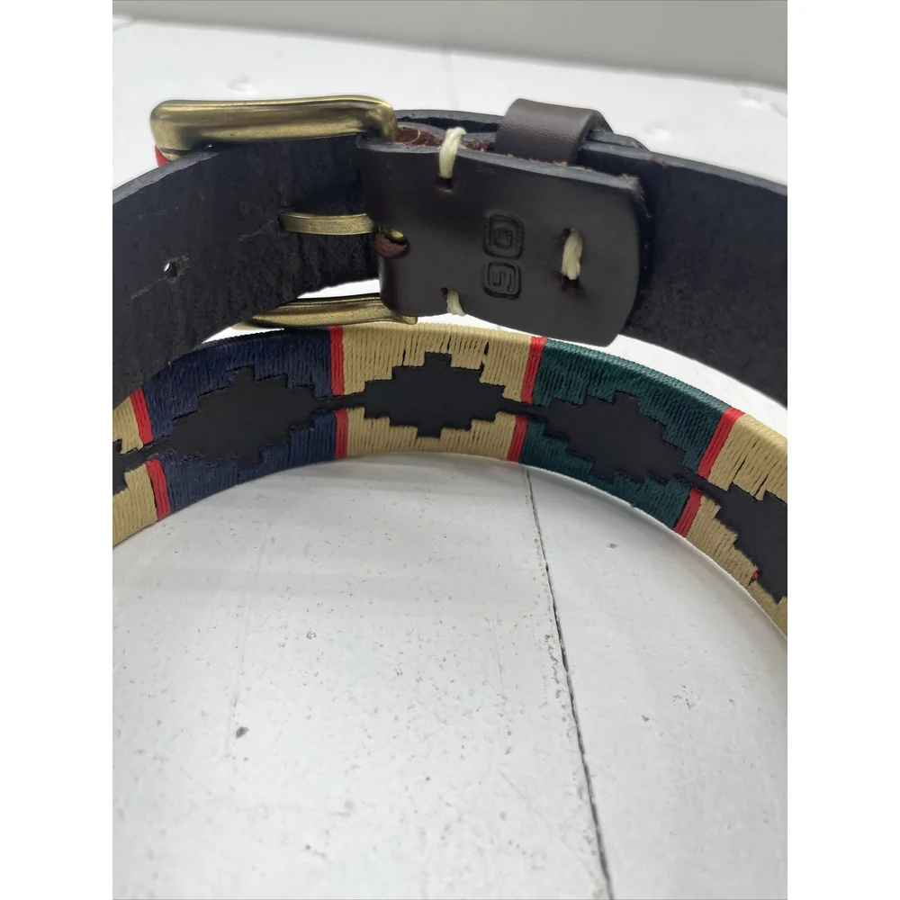 Old Ombu Belt Adults Size 90 33” M Pampa Leather Blue , Tan, Green Wax Thread